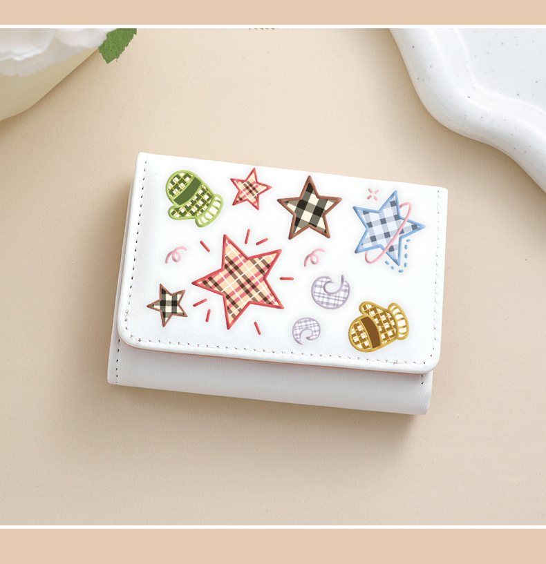 48g Weight Hidden Buckle Closure Type Small Wallets Bags Type 1 Piece Quantity Daily Occasion Pu Leather Material Star Pattern All Seasons Season Women's Gender Cute Style Square Shape Women's Star Pu Leather Hidden Buckle Small Wallets 1
