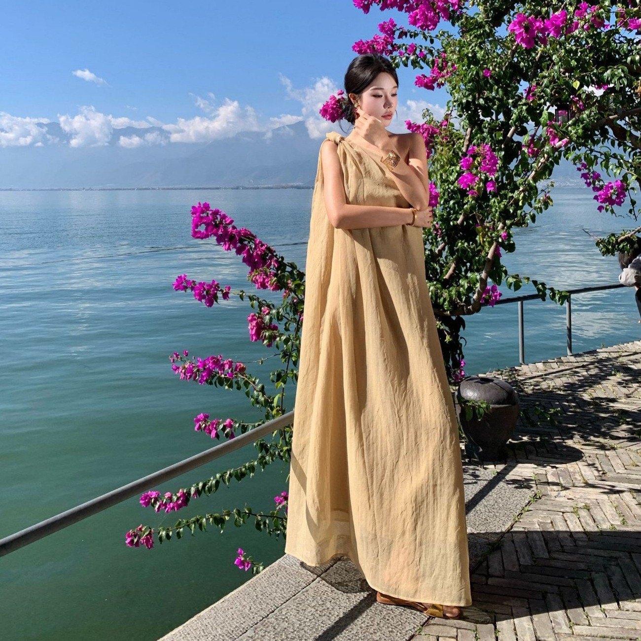 Retro solid summer slip dress sleevless