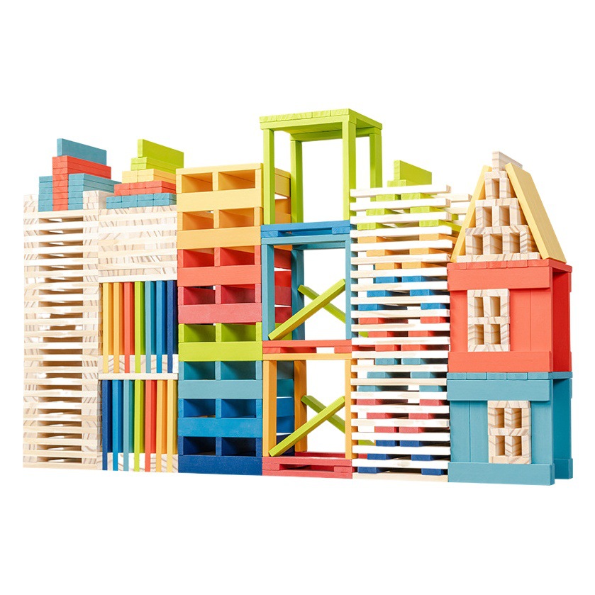 Montes de dominó de madera al por mayor apilables altos rompecabezas para niños equilibrio de edificios bloques de construcción de madera juguetes de educación temprana personalizados
