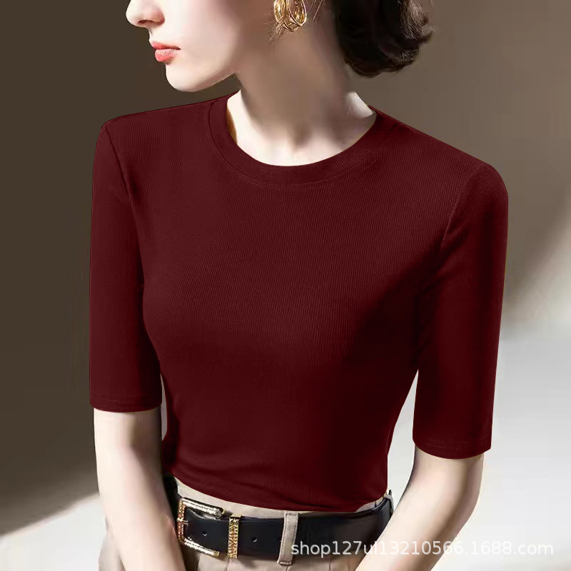 High-Quality Ribbed Short-Sleeve T-Shirt for Women, New Summer Style, Round Neck, Fashionable, Trendy, Plus Size, Versatile, Slimming Base Shirt Top High-Quality Ribbed Short-Sleeve T-Shirt for Women, New Summer Style, Round Neck, Fashionable, Trendy, Plus Size, Versatile, Slimming Base Shirt Top