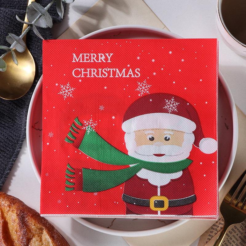 国境を越えたクリスマスの祝日装飾プリントナプキンヘラジカのティッシュパーティー赤いお祝いプリントティッシュ卸売り|undefined