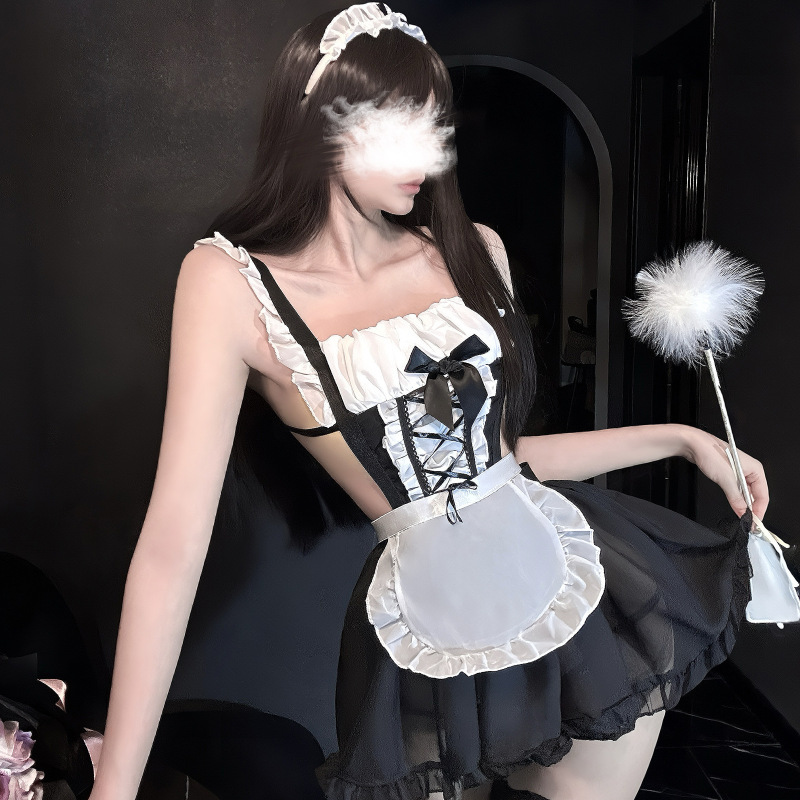 Golden Night Sexy Lingerie: Pure Desire Fantasy Sweet Maid Outfit Black and White Theme Backless Bowknot Dress Golden Night Sexy Lingerie: Pure Desire Fantasy Sweet Maid Outfit Black and White Theme Backless Bowknot Dress