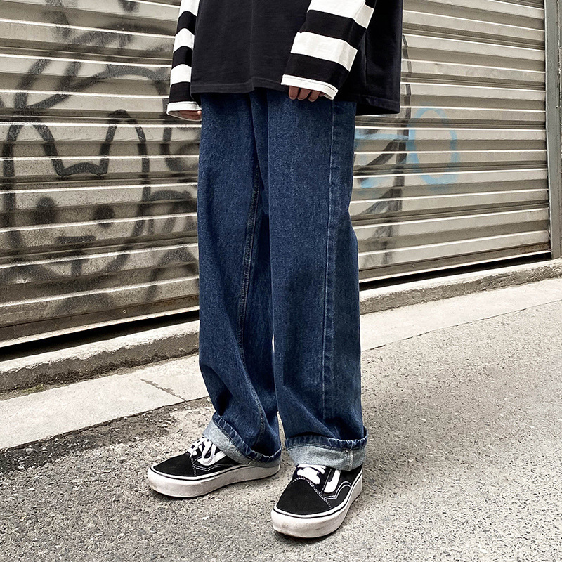 Summer fashion brand Denim trousers men's straight loose Korean style ins Hong Kong style draping mop wide leg cropped daddy pants Summer fashion brand Denim trousers men's straight loose Korean style ins Hong Kong style draping mop wide leg cropped daddy pants