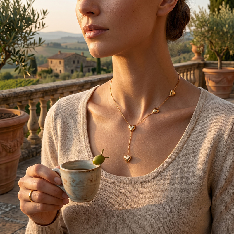 Tina acero inoxidable Europa y América amor transfronterizo collar en forma de Y mujer oro versátil INS lujo ligero joyería de acero titanio