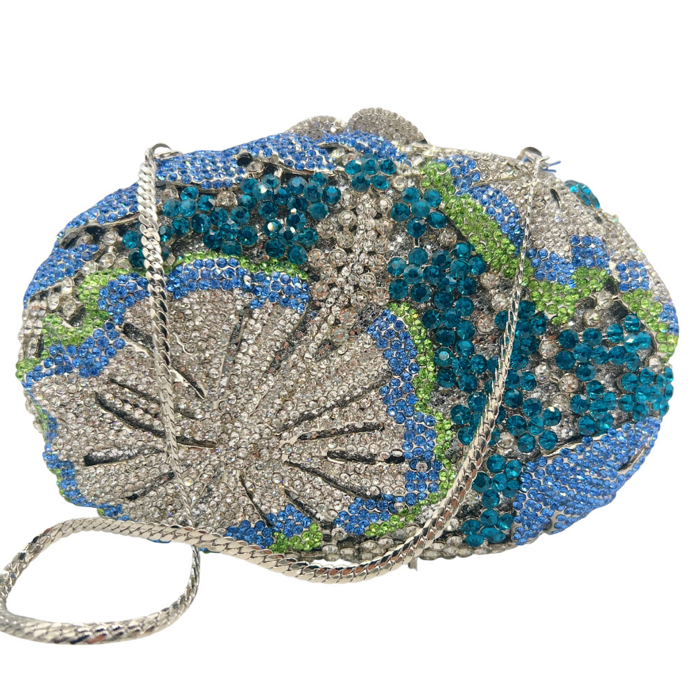 Bolsa de embrague hueco flor de diamante bolsas de banquete bolsas de maquillaje de diamante de lujo bolsas de mano de zafiro