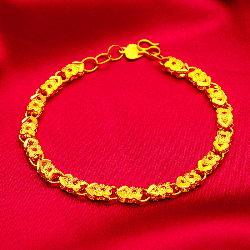 Pulsera de latón bañado en oro con molde inverso, pulsera de doble cara con forma de corazón de melocotón para mujer, joyería de oro vietnamita_voghion.com
