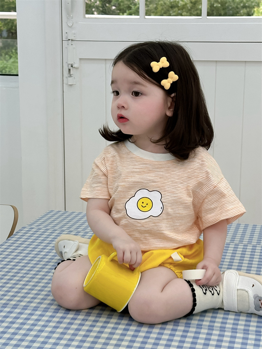 Baby verano delgado bolsas de niñas con un conjunto delgado 2025 ropa infantil coreana para niños con dos piezas