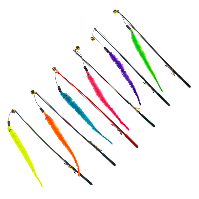 028804-8 钓鱼竿毛虫逗猫玩具厂家直供猫玩具独立包装量大可选色|ms