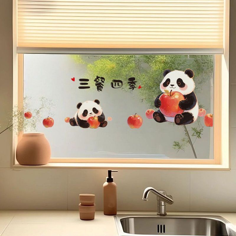 Cute Panda Apple Oil-Proof Sticker Kitchen Stove Range Hood Wall Decoration Sticker New House Decoration
