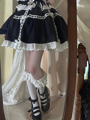 Lolita rose edge knee-high socks for women, Lolita lace butterfly knot, Japanese style JK white calf socks, suitable for spring and autumn