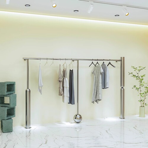 Clothing store display rack wall-mounted stainless steel children's clothing hanger trendy women's clothing store floor display stand