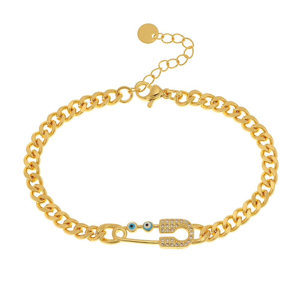 Fashion Paper Clip Copper Gold Plated Zircon Bracelets