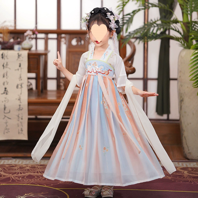 Ханфу для девочек, тонкий детский древний костюм в китайском стиле, костюм феи для маленькой девочки Тан, платье принцессы, платье в древнем стиле, летний наряд.