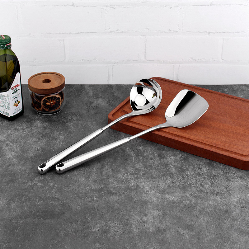 Cocina de la serie 18 / 10 espejo de acero inoxidable prensador de barro de luz de fugas de cocina de cocina de pala de verduras de cocina de cocina