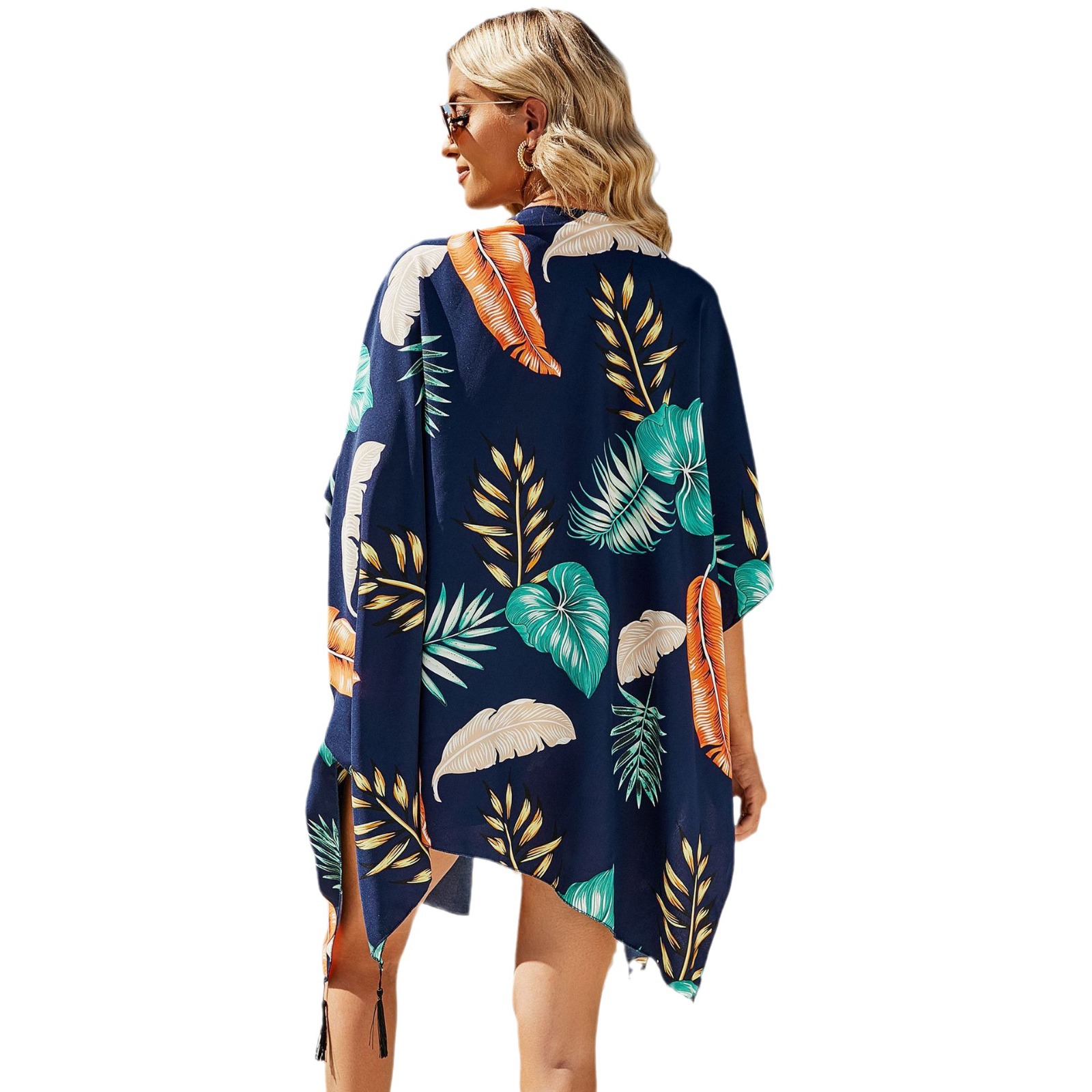 Blusa DE LA PLAYA DE LAS NUEVAS mujeres de la Rebeca vacaciones en el mar impreso Camisa de gasa traje de baño europeo y americano ropa de protección solar borla blusa