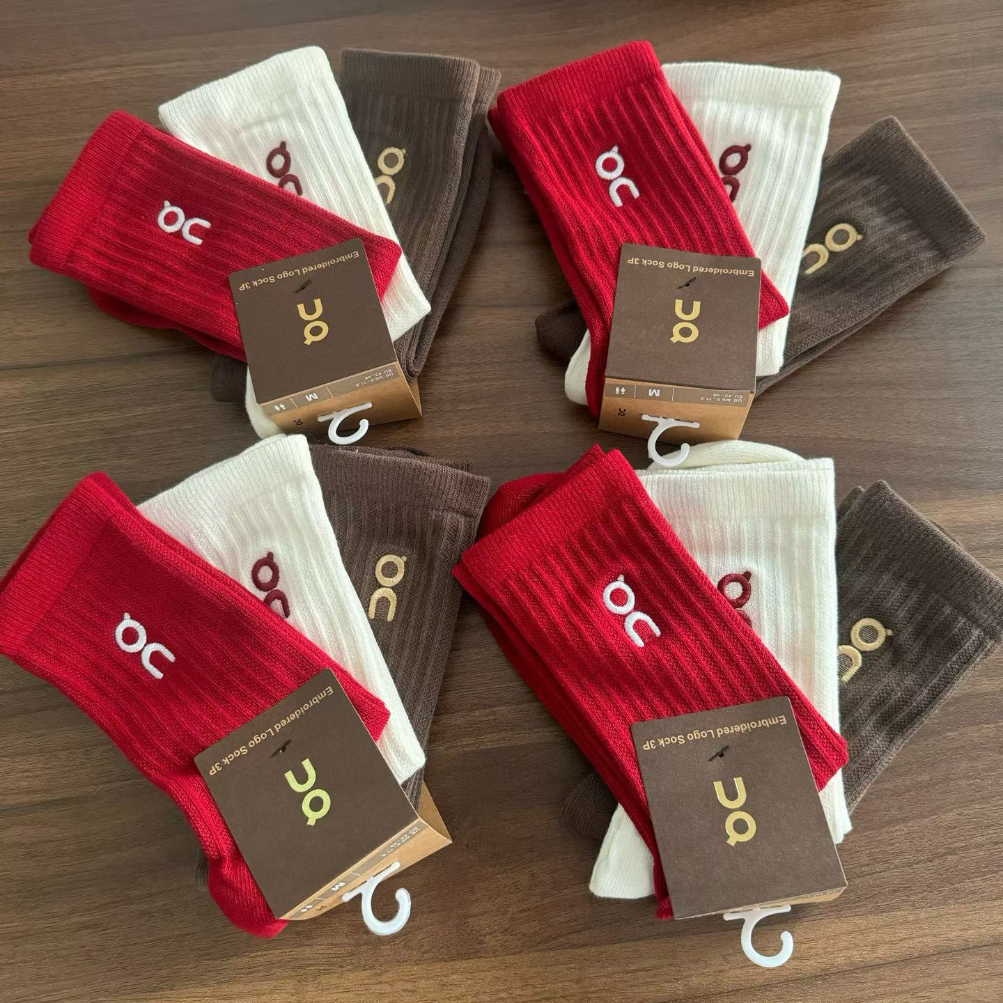New on Socks 3-Pack Running Socks for Couples, All-Season Style, Embroidered, Fashionable, Versatile, Mid-Length Sports Trendy Socks for Men and Women