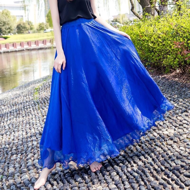 Váy maxi bohemian dáng xòe 8m chất chiffon đi biển mùa hè 2026 — Xanh da trờicolor, Xanh ngọc bích, Đậu đỏ tím, màu bạc chi tiết 12