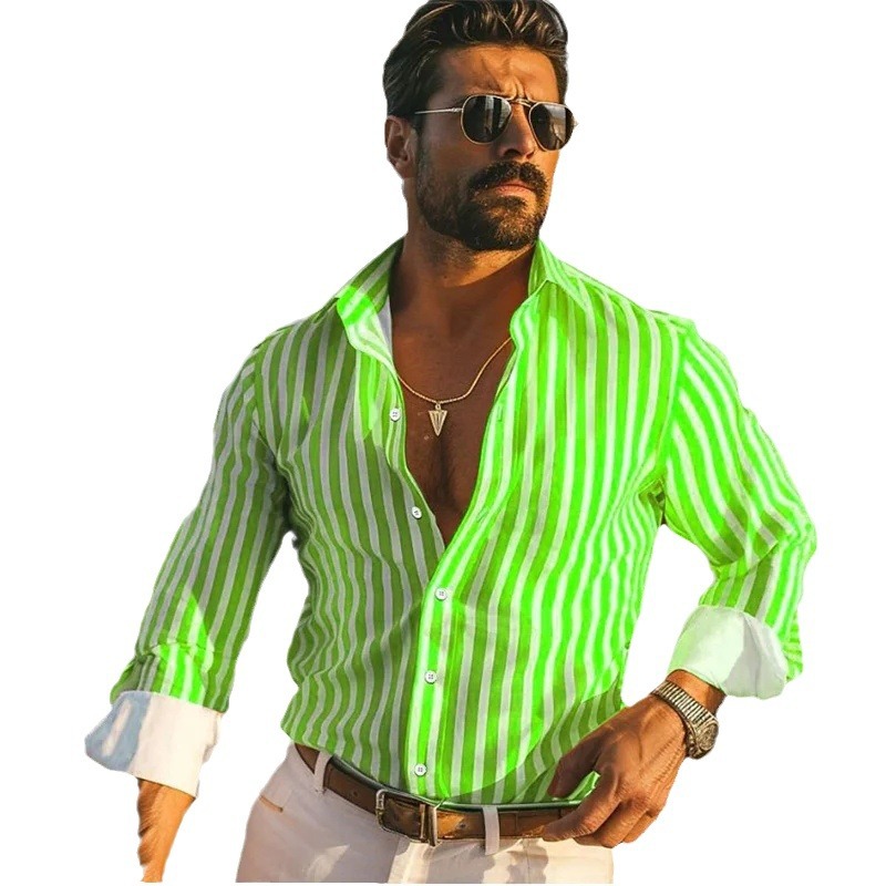 Camisa de manga larga a rayas con sentido de diseño de otoño para hombres sueltos 2024 nuevos tops se pueden usar afuera MB12