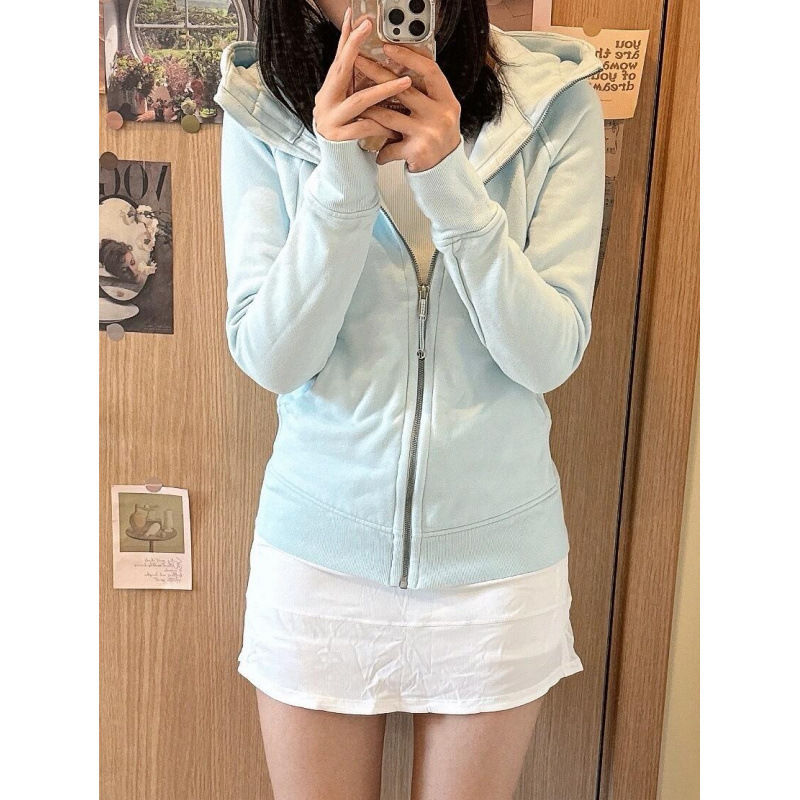 Lulu's Same Style Scuba Slim Waist Slimming Look Sweatshirt Sports Casual Fleece-Lined Warm Full Zipper Hooded Jacket