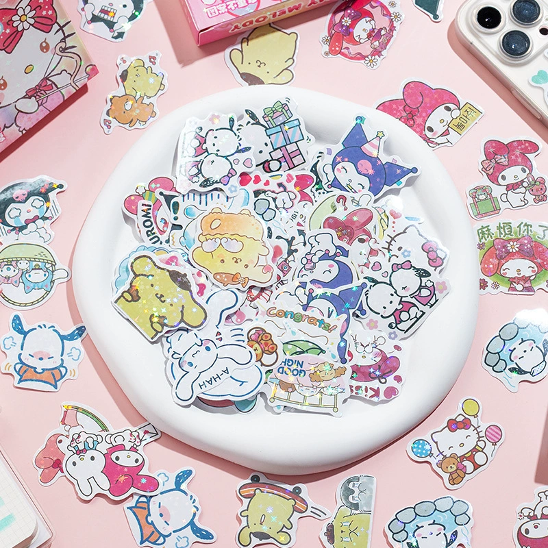 Лазерная наклейка Sanrio (Sanrio) 60 шт, голографическая смесь персонажей
