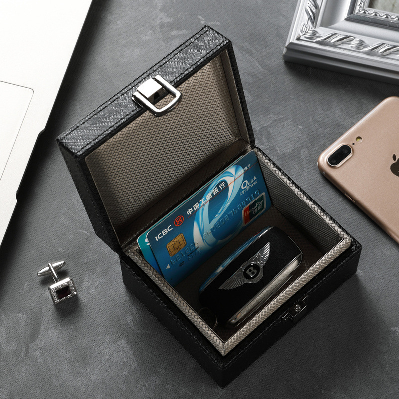 Multi-funcional de gran tamaño pequeño patrón cruzado de alto grado negro anti-oxidación RFID coche blindado caja de la llave caja del teléfono móvil