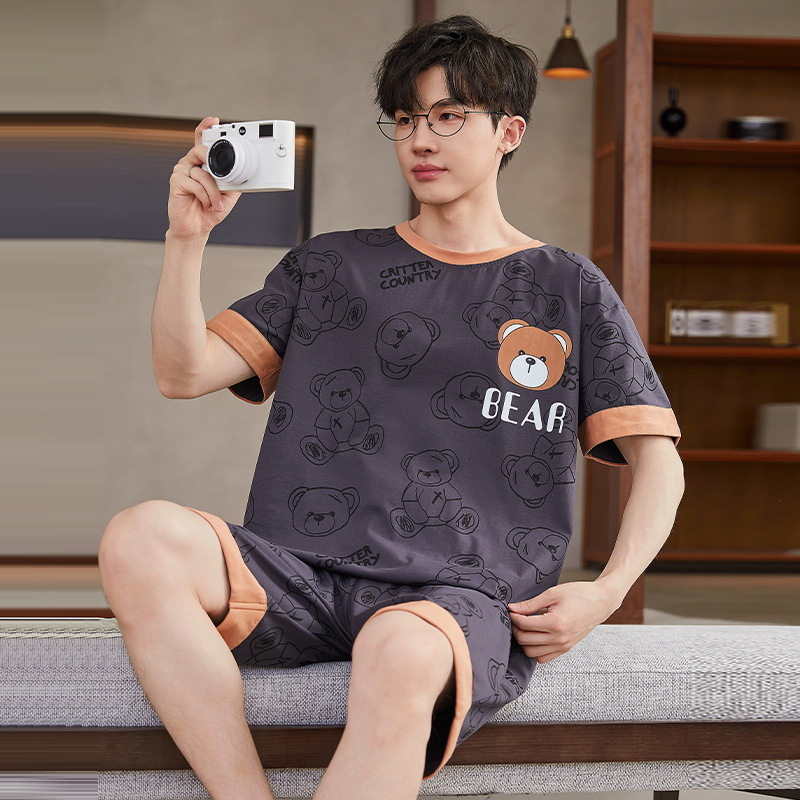 2024 nuevo pijama hombre manga corta cuello redondo dibujos animados sueltos chicos chicos adolescentes ropa de casa set hombre