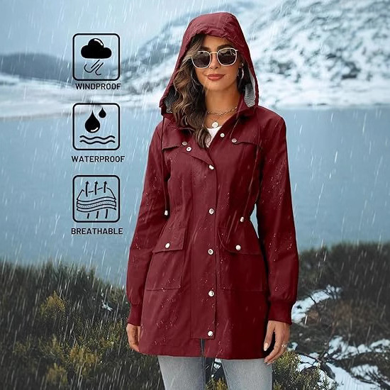AliExpress Jacket Women's Lightweight Raincoat Waterproof Windbreaker Striped Mountaineering Outdoor Detachable Hooded Windbreaker