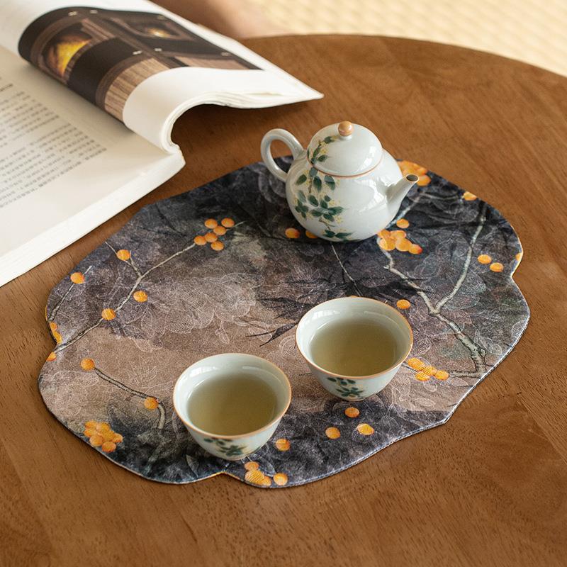 Nube hilo Begonia loquat estera de té nuevo chino Zen vintage corredor de mesa de té de tela estera de aislamiento bandeja de té ceremonia del té Accesorios