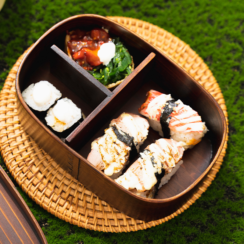 Caja bento de estilo japonés retro de madera de sauce curvo de múltiples especificaciones, caja de fruta fresca no sellada, fábrica al por mayor