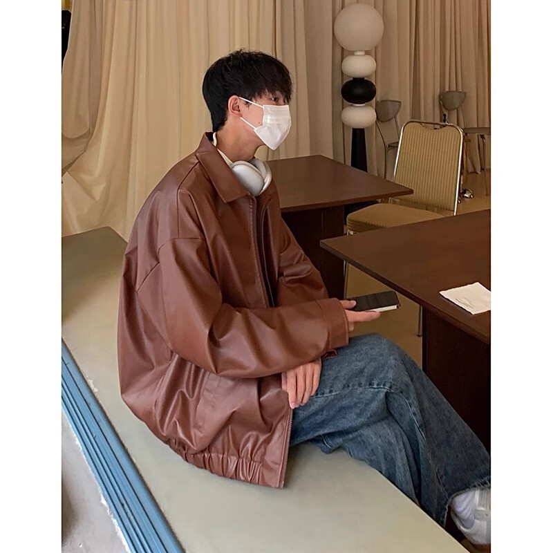 皮衣外套男春秋oversize美式复古痞帅感pu皮夹克男款加棉加厚|undefined