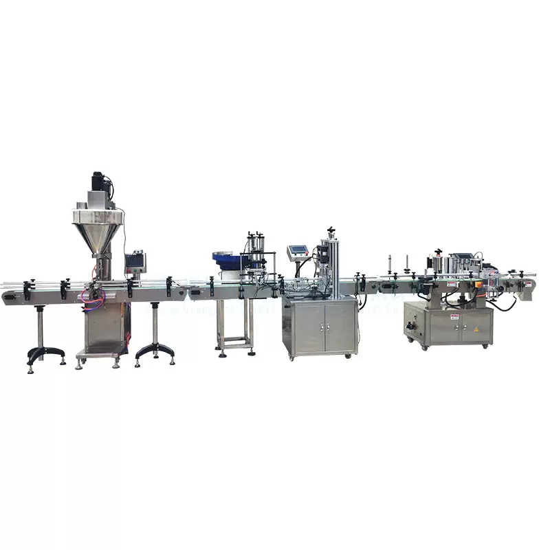 全自动咖啡粉蛋白粉瓶装罐装灌装生产线全自动下盖旋盖贴标包装线