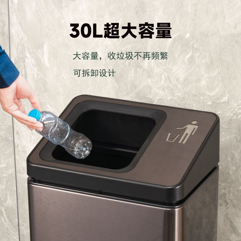 电梯口摇盖直投垃圾桶带烟灰缸酒店大堂走廊立式商场不锈钢果皮箱