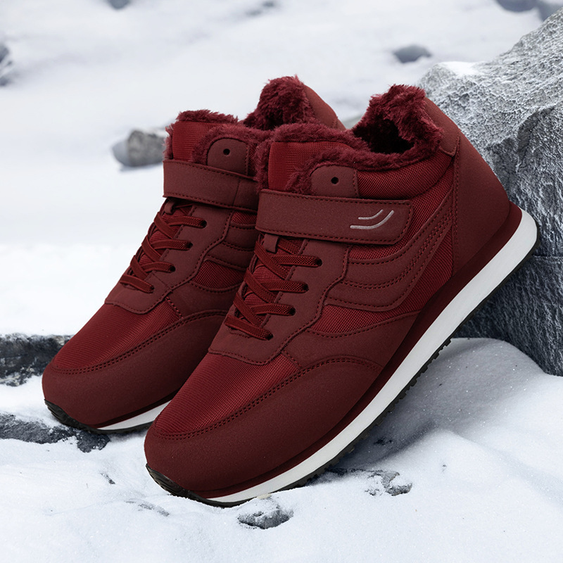Zapatos anti-deslizantes sueltos para personas mayores zapatos de caminata de mujer con terciopelo calentador zapatos de madres de mediana edad zapatos de algodón de alta altura zapatos de nieve de mujer