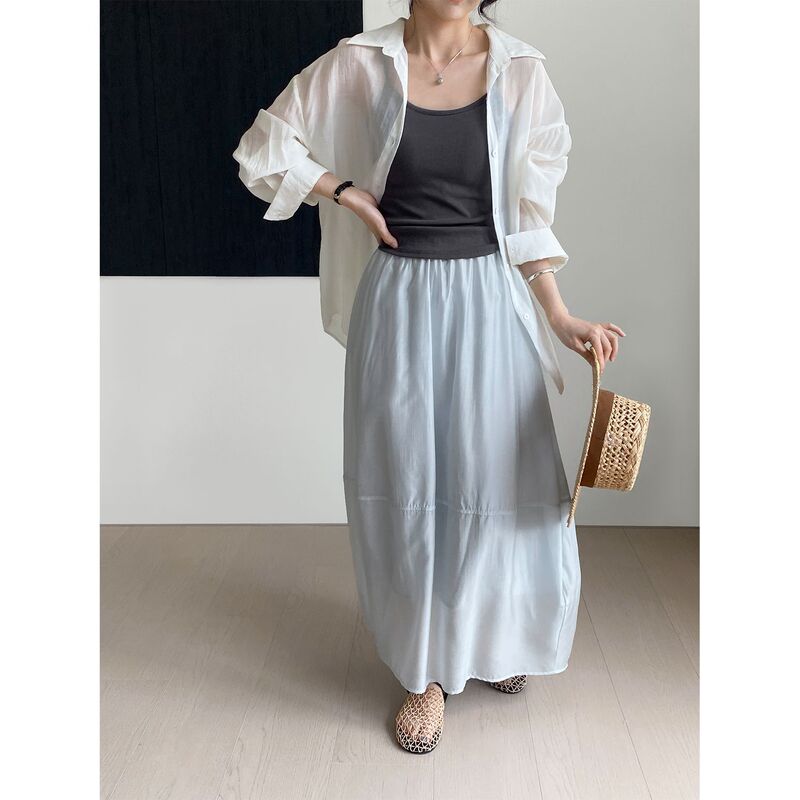 The Summer Flower Bud Skirt! Heavy Industry Mulberry Silk Texture Splicing Skirt A-Line Umbrella Skirt for Women 2135-5