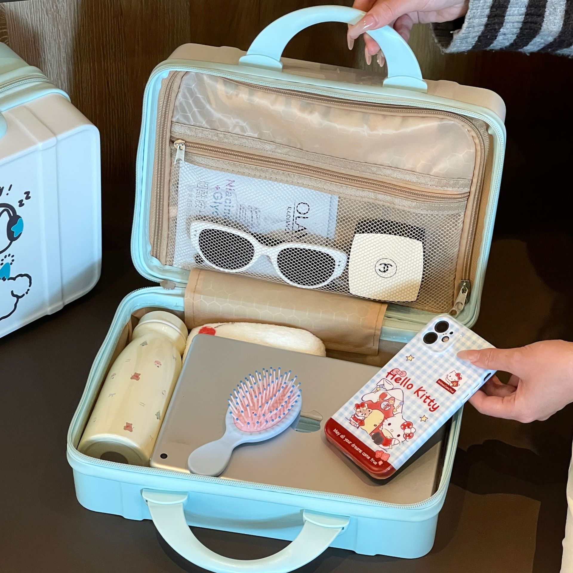 Viajes de negocios maquillaje conveniente bolsa de maquillaje portátil para mujeres 14 pulgadas maleta de gran capacidad bolsa de maquillaje de partición