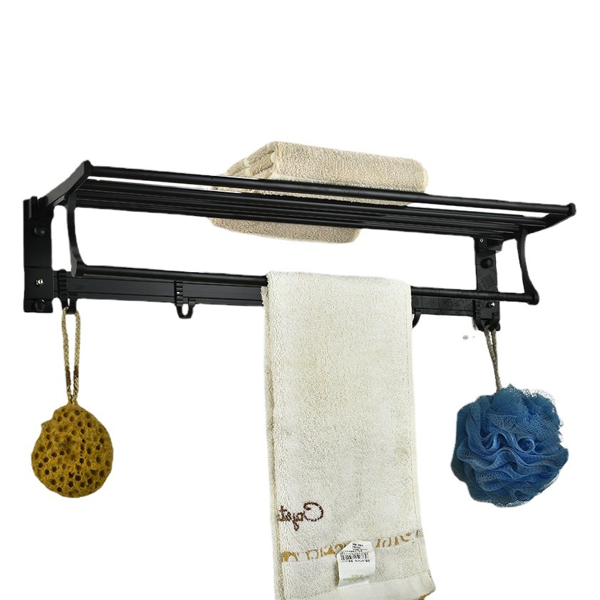Black Bathroom Towel Rack, Space Aluminum, No-Drill Bathroom Storage Rack, Toilet Washroom Towel Rack, Double Rod