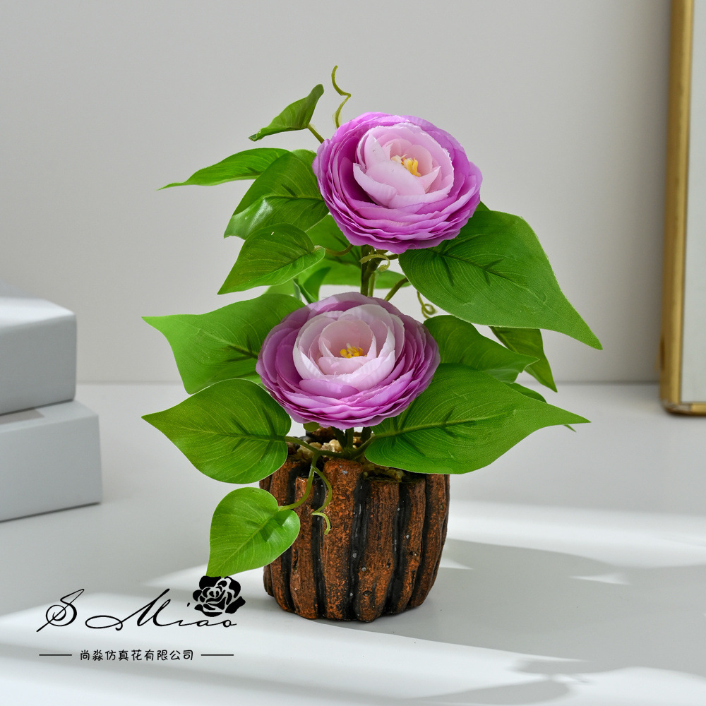 Camellia transfronteriza de dos extremos pequeño bonsai moda imitación maceta flores falsas decoración del hogar fotografía de bodas adornos de flores artificiales image 4