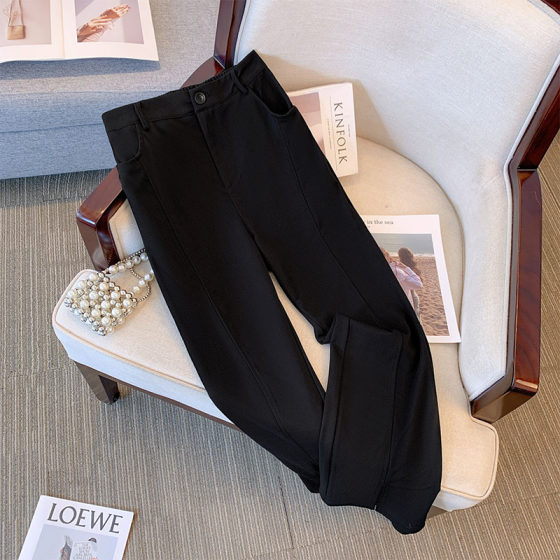 120-350 plus size women's micro-split casual trousers chubby girl elastic waist niche design 2024 spring and autumn