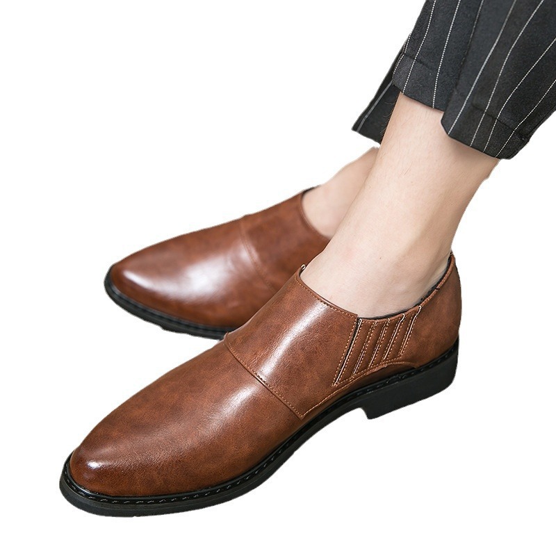 Zapatos de cuero puntiagudos para hombres 2024 cuatro estaciones de tendencia de negocios zapatos casuales juveniles versátiles zapatos de cuero de un solo pie zapatos perezosos