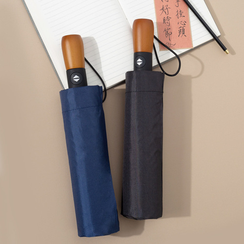 Automatic Umbrella for Men, Gentleman Wood Handle, Dual-Purpose, Business Large Extra Large Folding Umbrella, Windproof, Dual-Use Sunny and Rainy Umbrella
