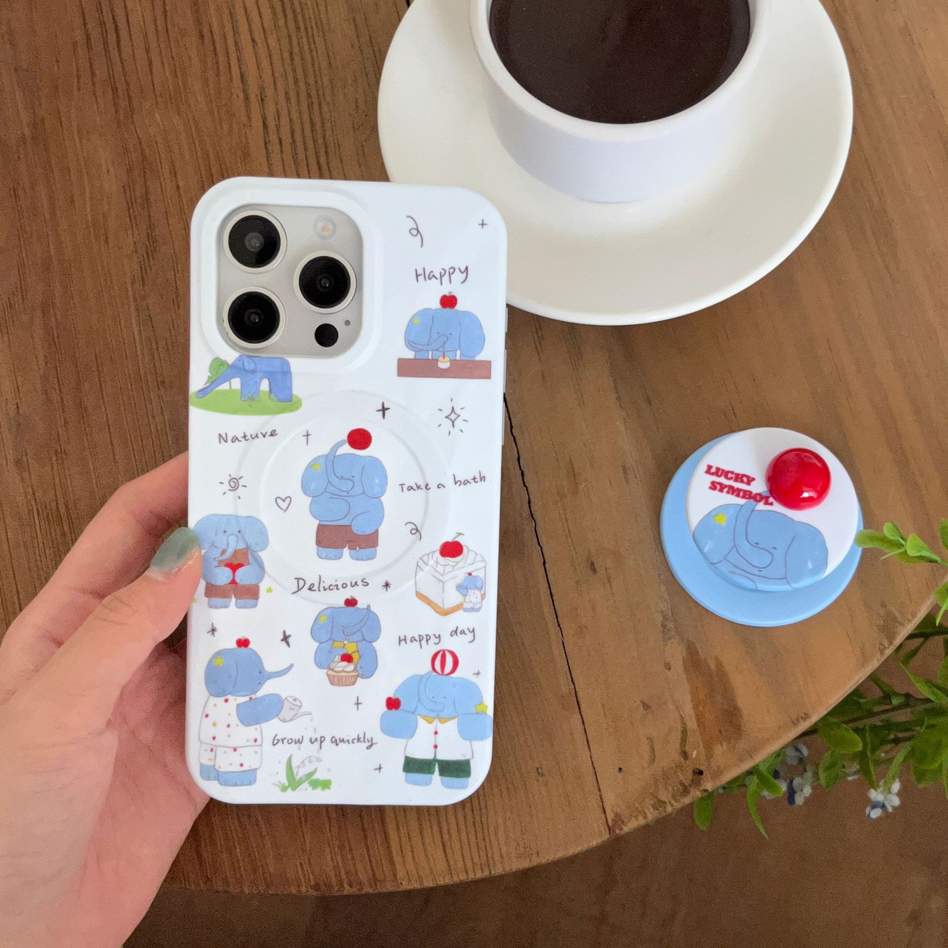 Elefante de dibujos animados japonés y coreano para Apple 16ProMax funda para teléfono móvil 15Pro magnético 14/13 nuevo 14Pro femenino 16P