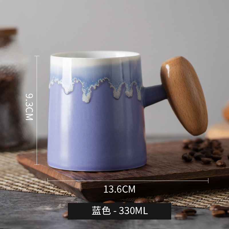 Taza de café con asa de madera retro minimalista nórdico, microondas de cerámica, taza de desayuno, taza de leche, taza, par de tazas