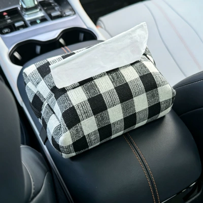 Car Interior Doll Armrest – Car tissue box/set - simple-style-black-check-bag