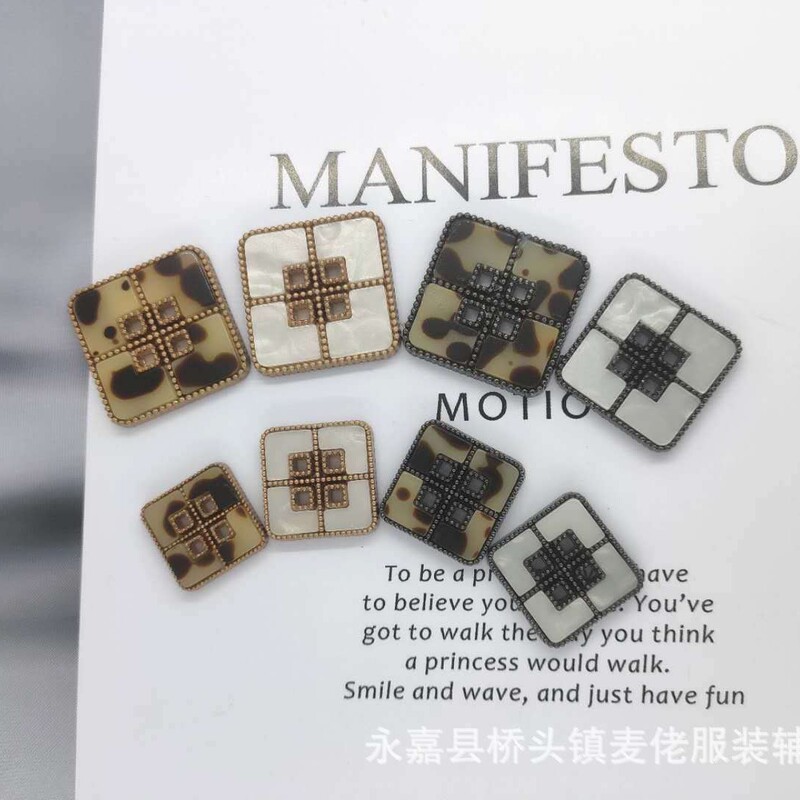 Retro Small Fragrant Style Square Metal Buttons Shell Jacket Tops Women's Windbreaker Coat Decorative Buttons