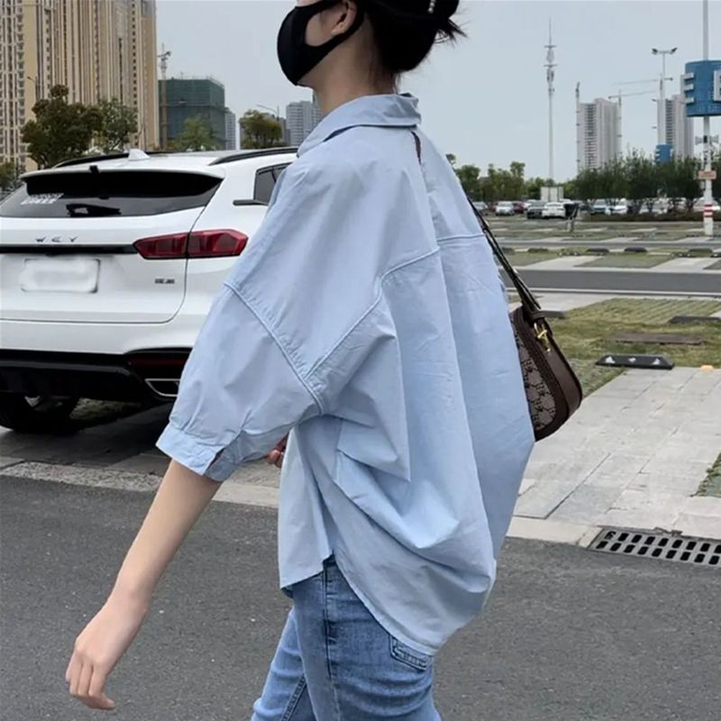 Light blue [shirt tops for women/this year’s popular beautiful shirts/foreign style age-reducing tops
