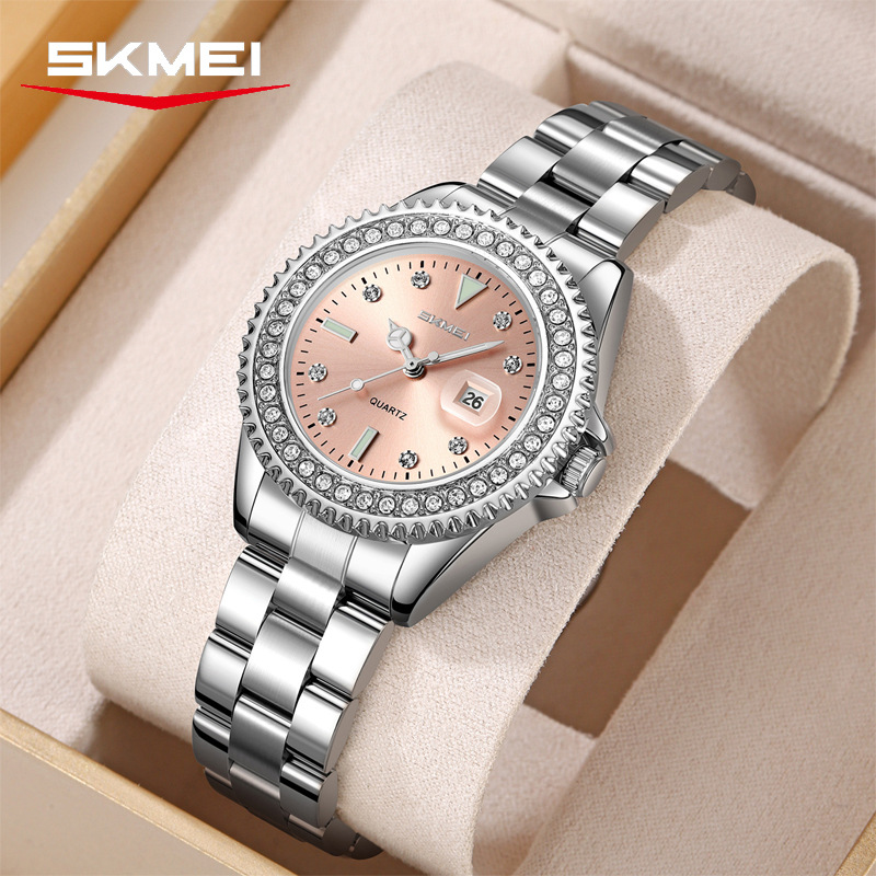 Momento de belleza ligera de lujo damas reloj de cuarzo 30 metros calendario impermeable relojes de moda fabricantes al por mayor transfronterizos