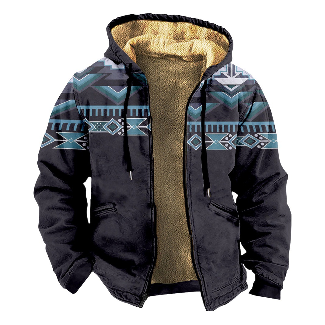 Patrón transfronterizo europeo y americano Impresión 3D Impresión digital Suéter con capucha Forro marrón Chaqueta acolchada de algodón