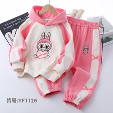 一件代发 25秋款童装  卡通小兔  连帽 女童套装 儿童 两件套