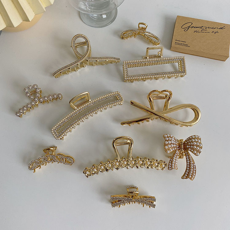 20g Weight Wedding Occasion Alloy Material Geometric Pattern Women'S Gender Plating Design Gold, Silver Color Korean Alloy Pearl Rhinestone Grab Clip 2
