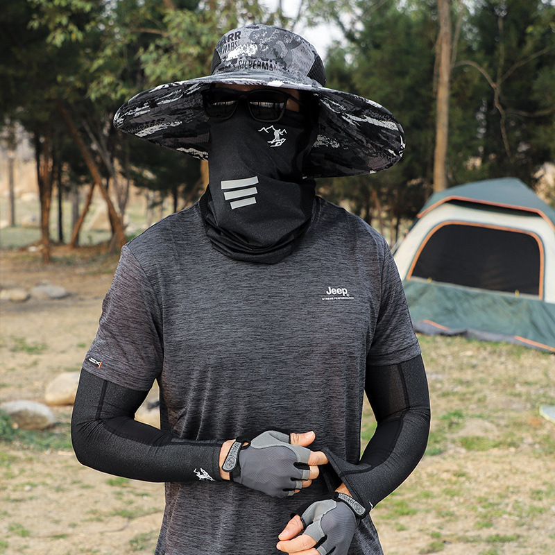 Big Along Hat Summer Men's Sunscreen Sunshade Hat Outdoor Leisure Sunscreen Sleeve Cycling Breathable Face Covering Face Towel Three-Piece Set